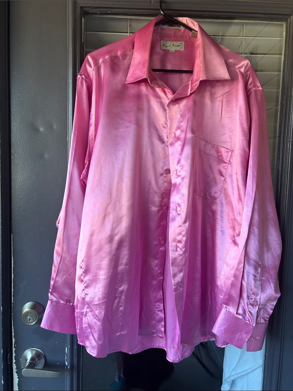 Karl Knox Satin Long-Sleeve Button-Up Shirt in Pink